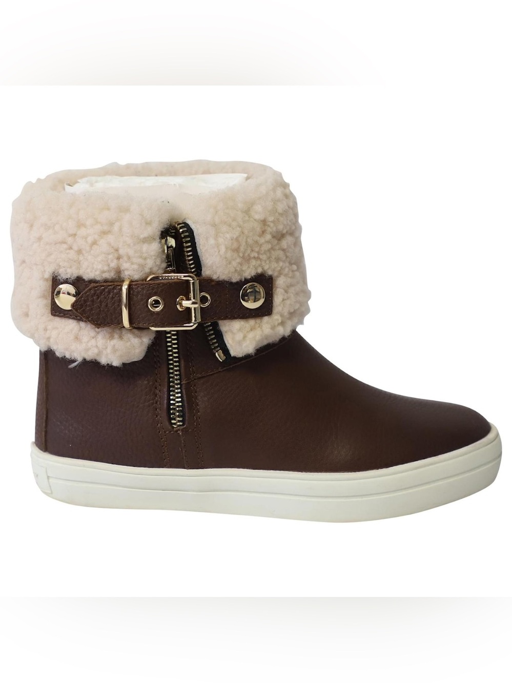 BURBERRY SKILLMAN LEATHER SHEARLING BUCKLE BOOTIES BROWN SZ EUR 37.5 US 7.5